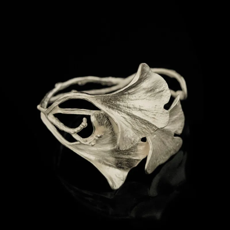 Fine Ginkgo Silver Cuff made by Michael Michaud