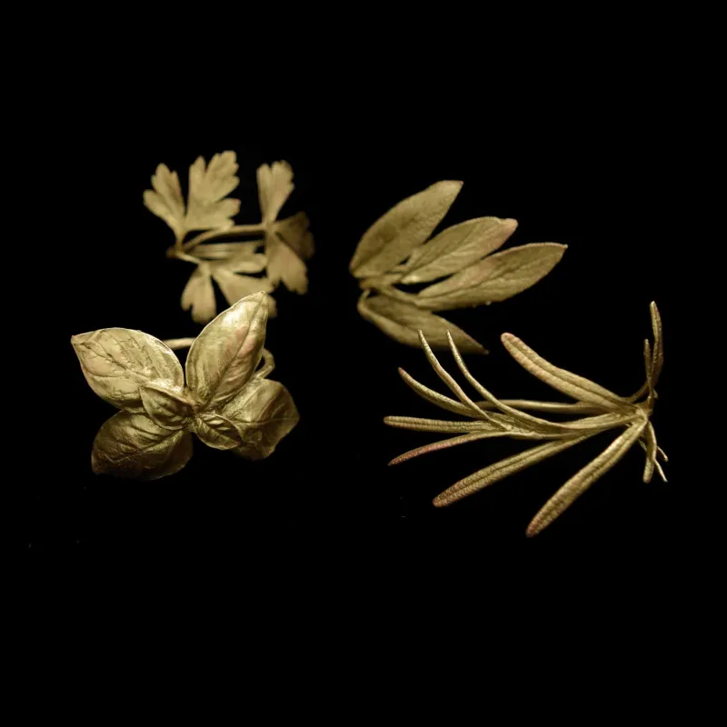 Italian Herbs Bronze Assortment for Four Napkin Rings made by Michael Michaud