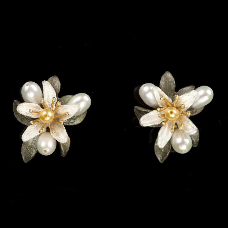 Orange Blossom Earrings - Flower Button Clip made by Michael Michaud