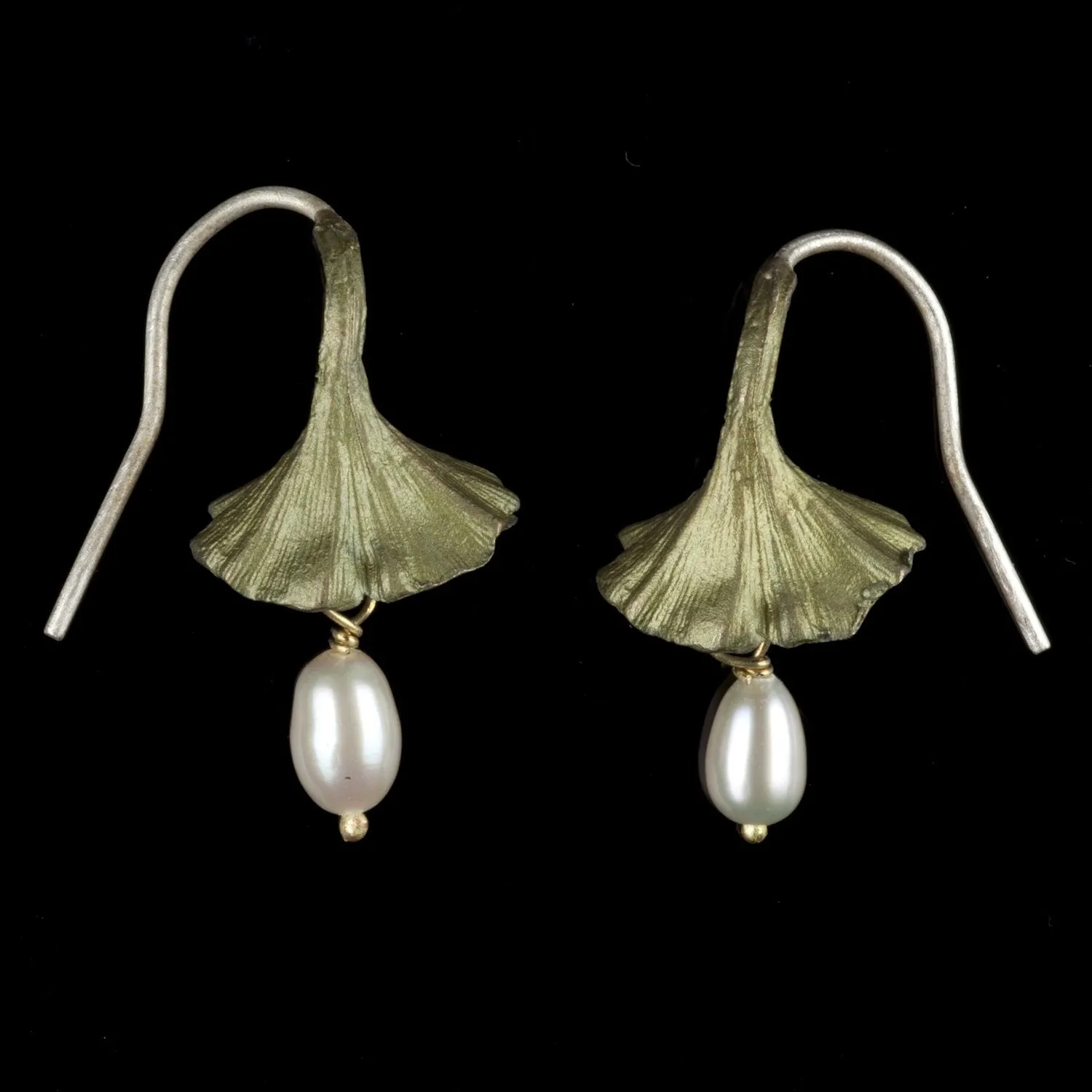 Ginkgo Earrings - Pearl Drop sold by Michael Michaud
