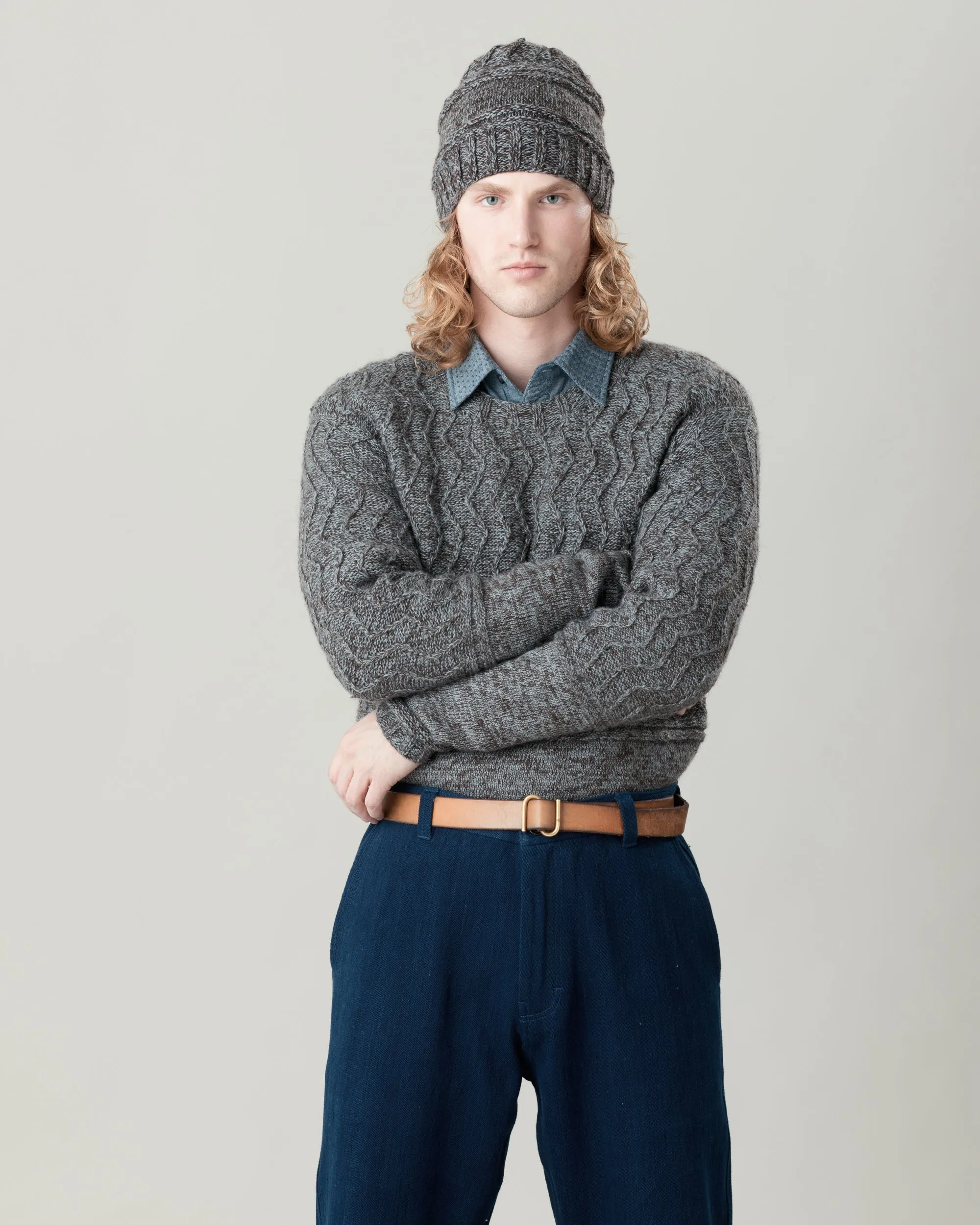 Hafi Crewneck Sweater - Melange Wool in Sky sold by The Umber & Ochre product image thumbnail 2