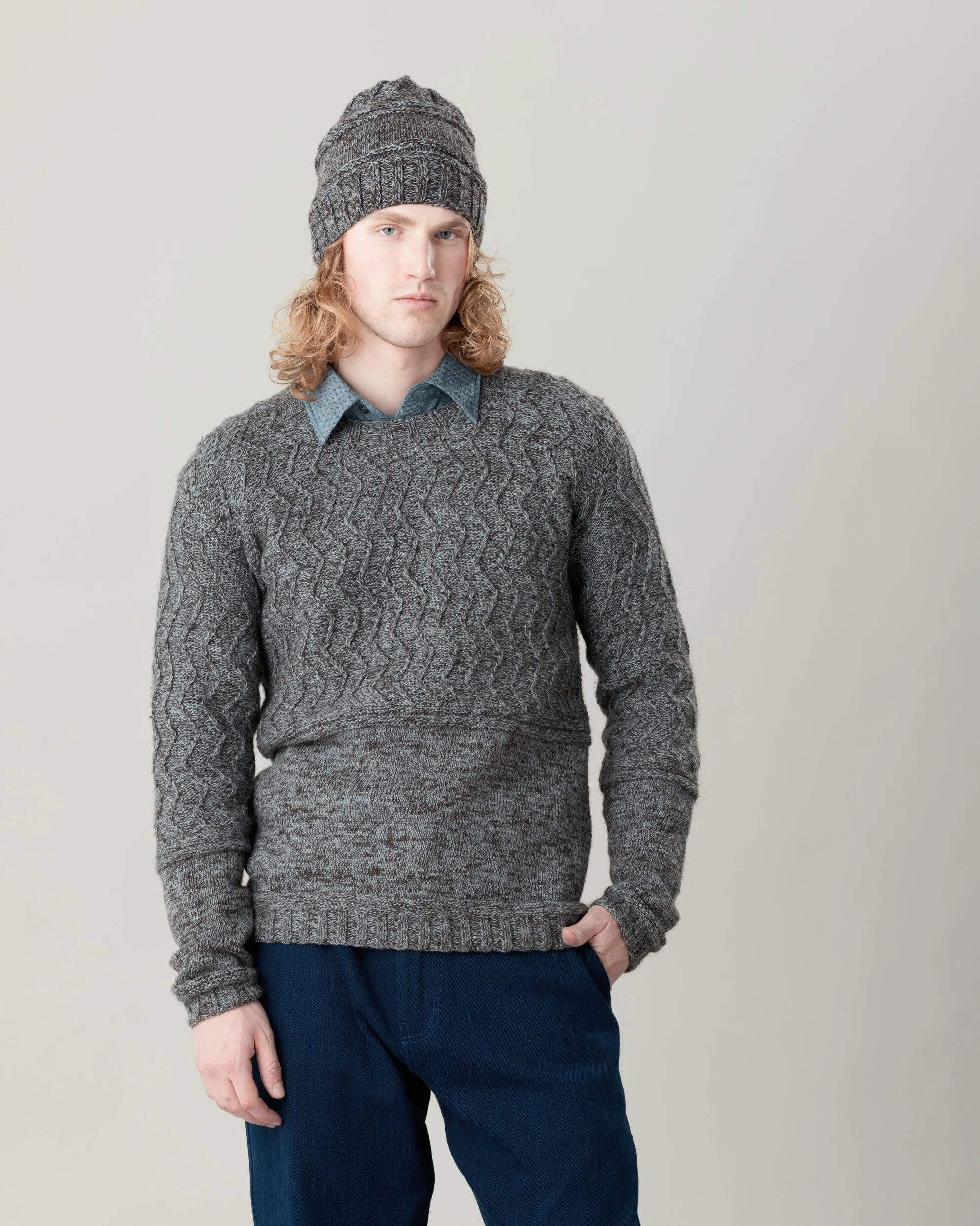 Hafi Crewneck Sweater - Melange Wool in Sky sold by The Umber & Ochre