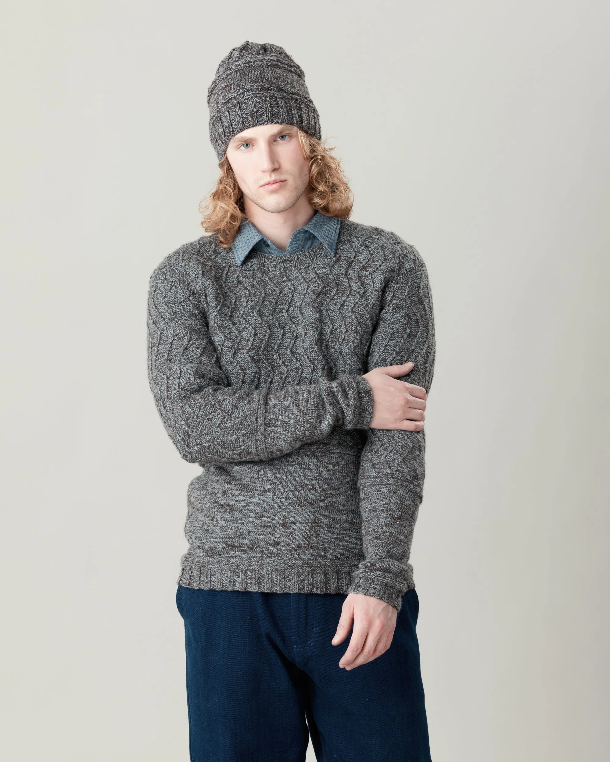 Hafi Crewneck Sweater - Melange Wool in Sky sold by The Umber & Ochre product image thumbnail 3