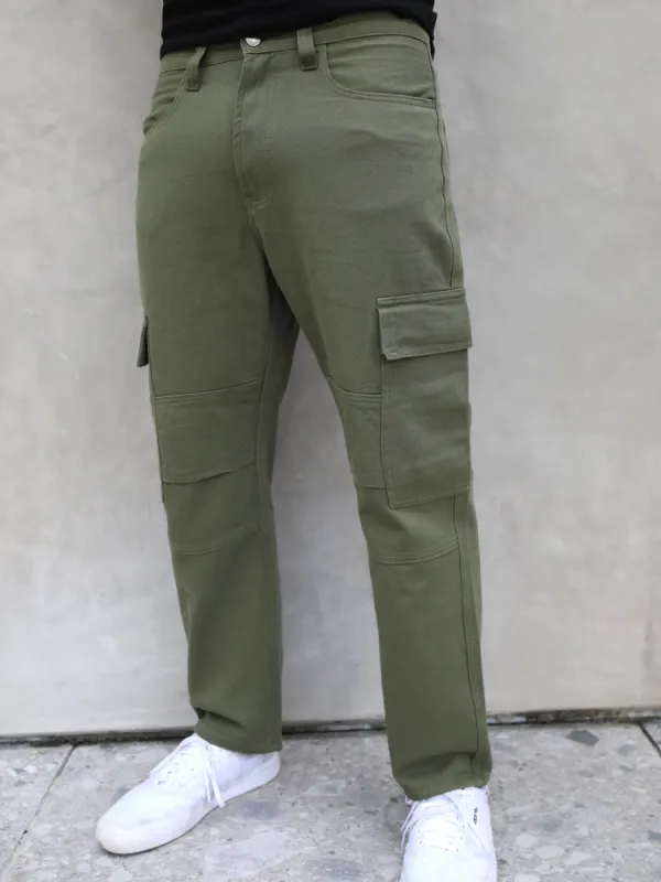 Relaxed Cargo Trousers - Khaki Green sold by Blakely