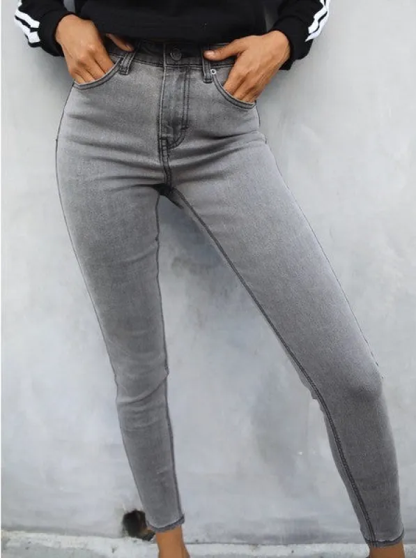 High Waisted Skinny Jeans - Grey sold by Blakely
