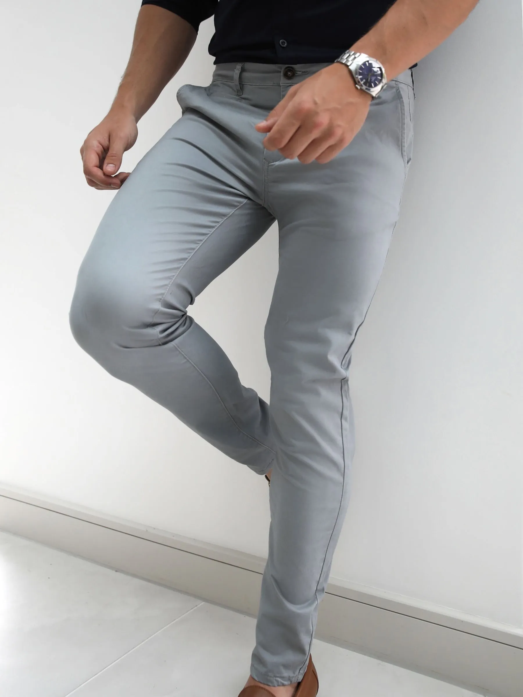 Stretch Chinos - Light Grey sold by Blakely