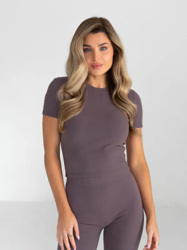 Alessia Cropped T-Shirt - Mocha sold by Blakely