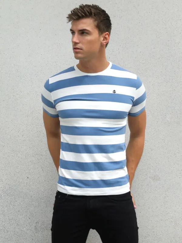 Loano Stripe T-Shirt - Mid Blue sold by Blakely
