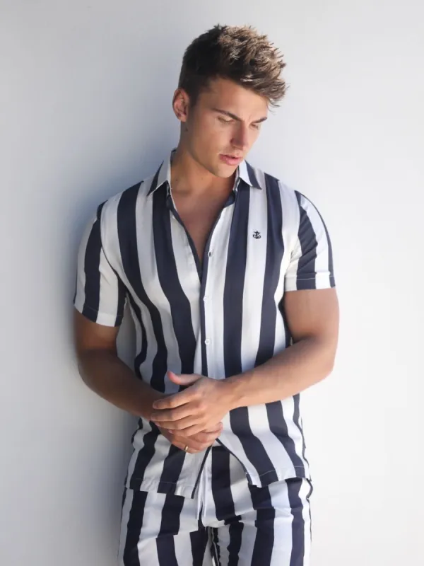 Riccardo Stripe Shirt - Navy sold by Blakely
