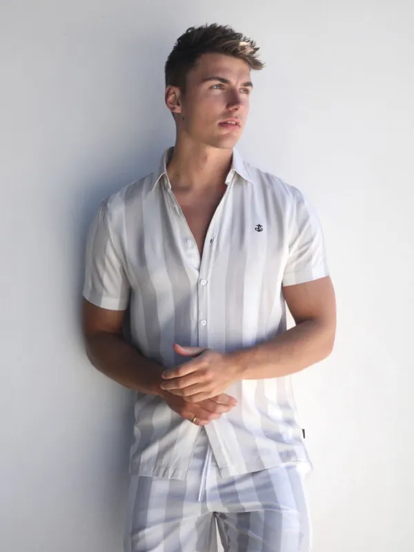 Riccardo Stripe Shirt - Stone sold by Blakely