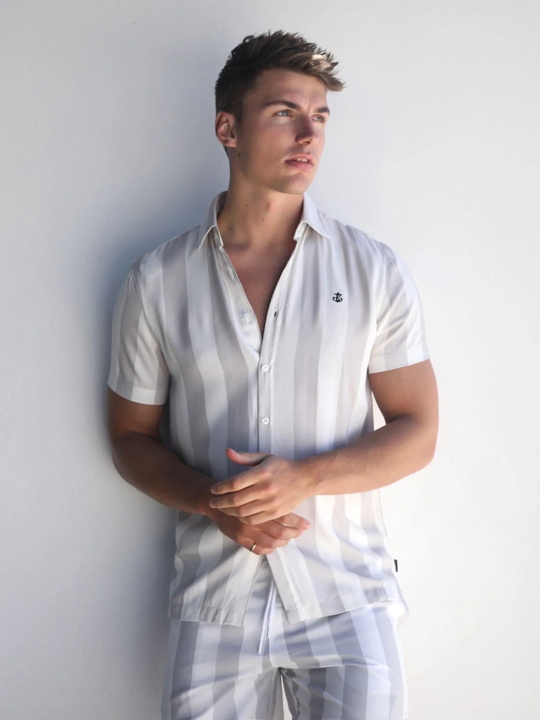 Riccardo Stripe Shirt - Stone sold by Blakely