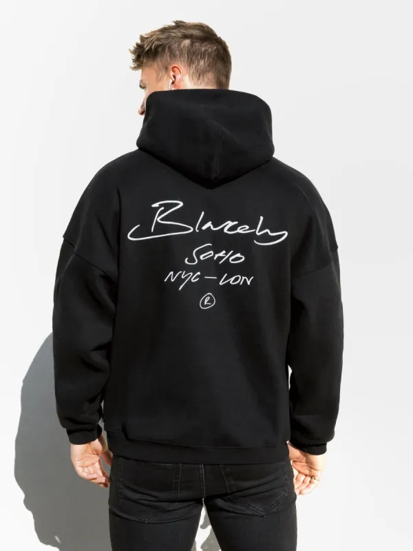 Soho Relaxed Script Hoodie - Black sold by Blakely