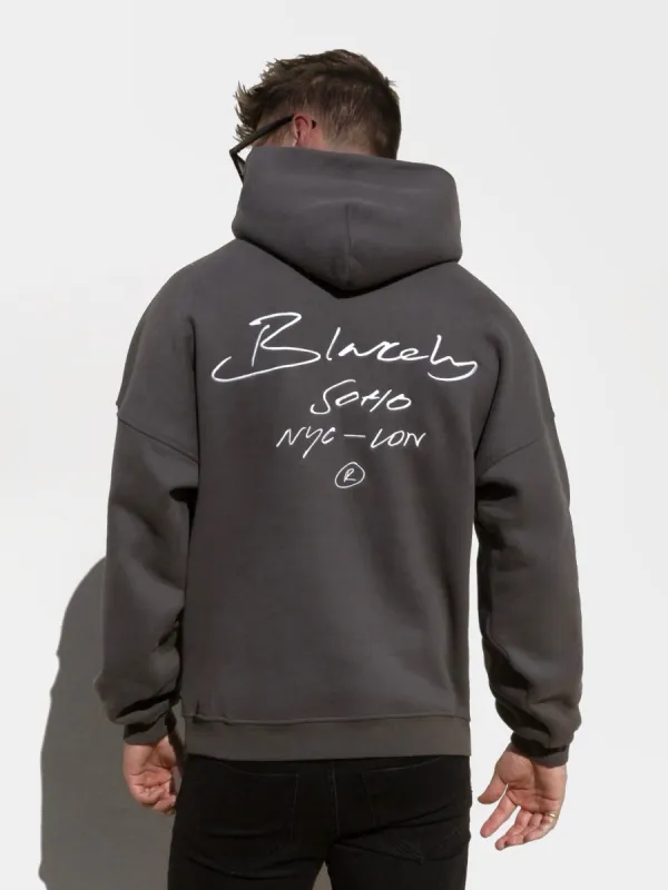 Soho Relaxed Script Hoodie - Charcoal sold by Blakely