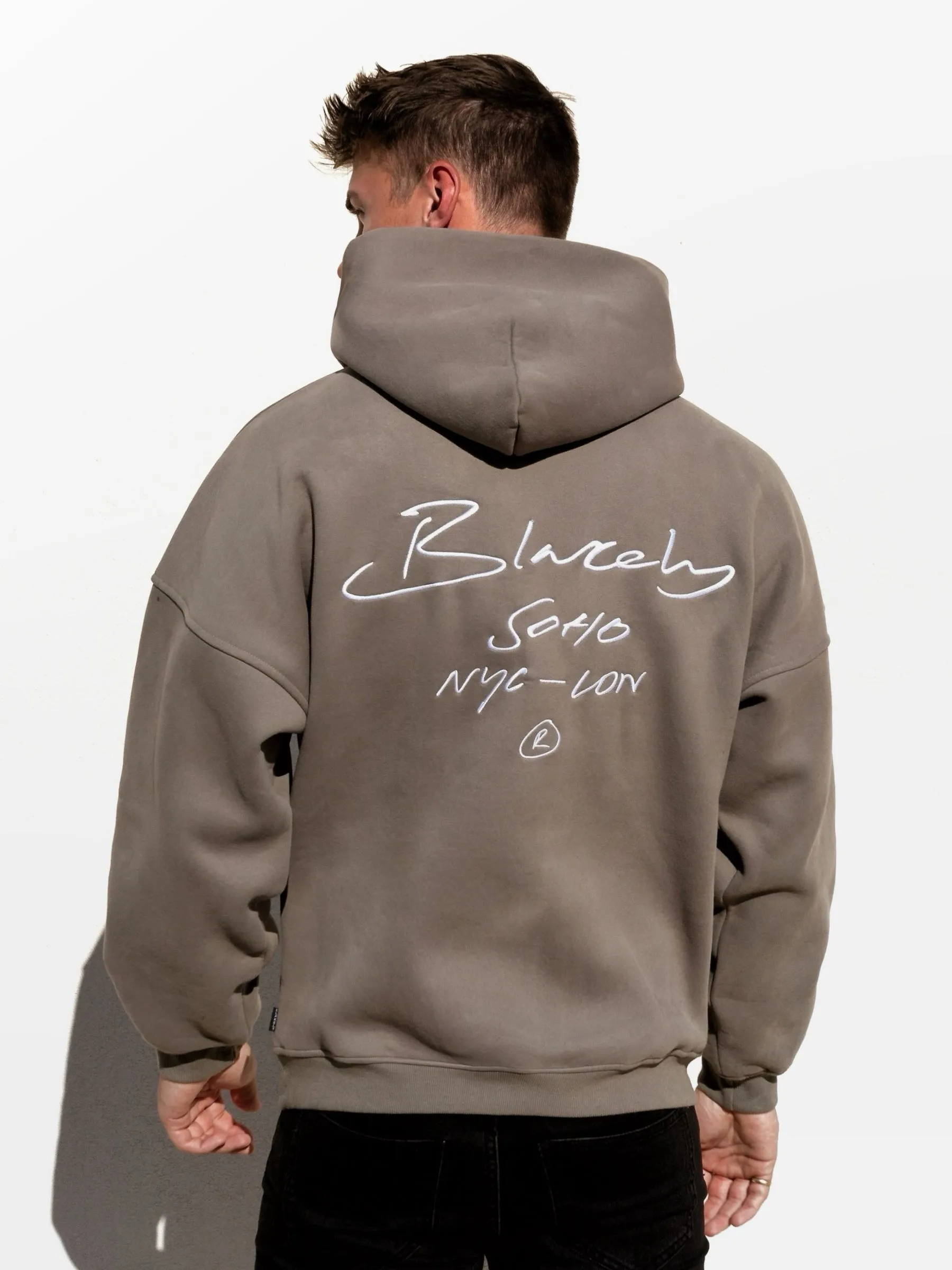 Soho Relaxed Script Hoodie - Safari Green sold by Blakely