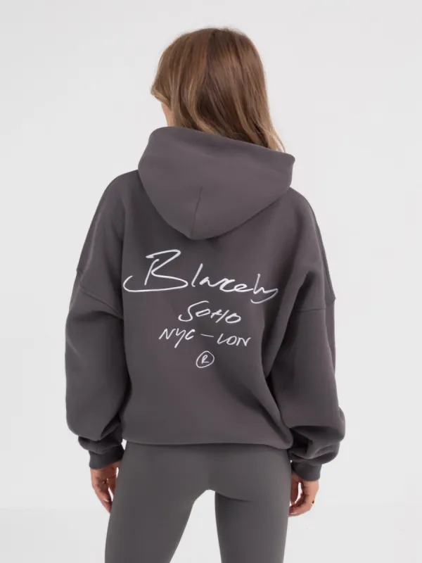 Soho Script Hoodie - Charcoal sold by Blakely