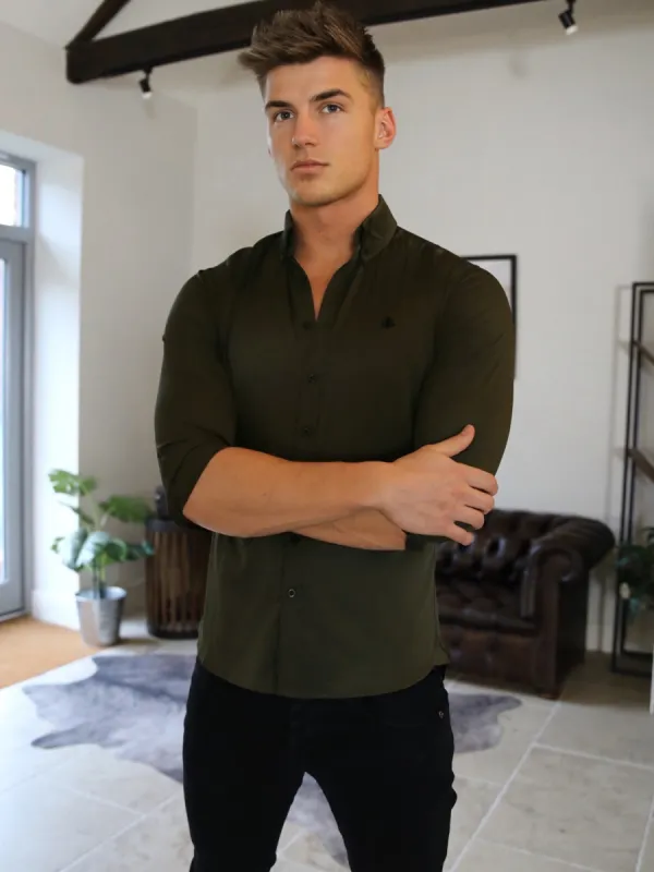 Torcato Fitted Stretch Shirt - Dark Green sold by Blakely