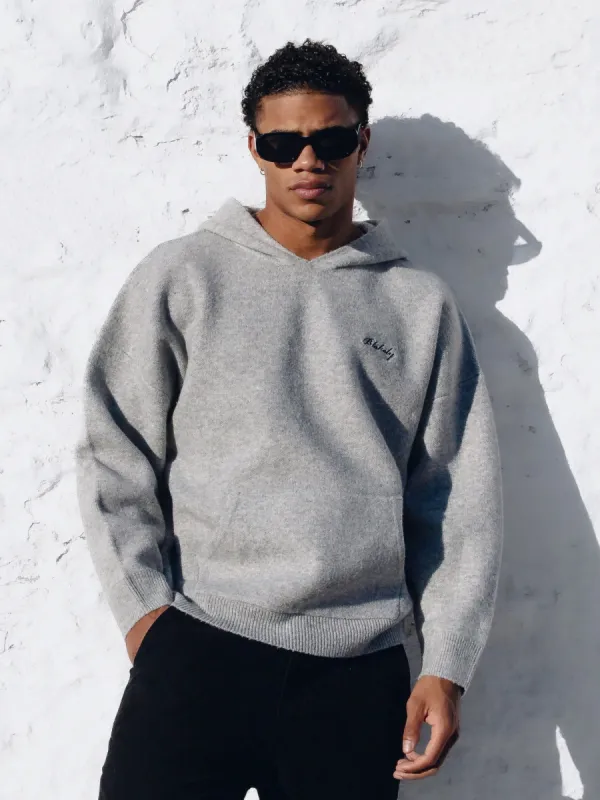 Relaxed Knitted Hoodie - Marl Grey sold by Blakely