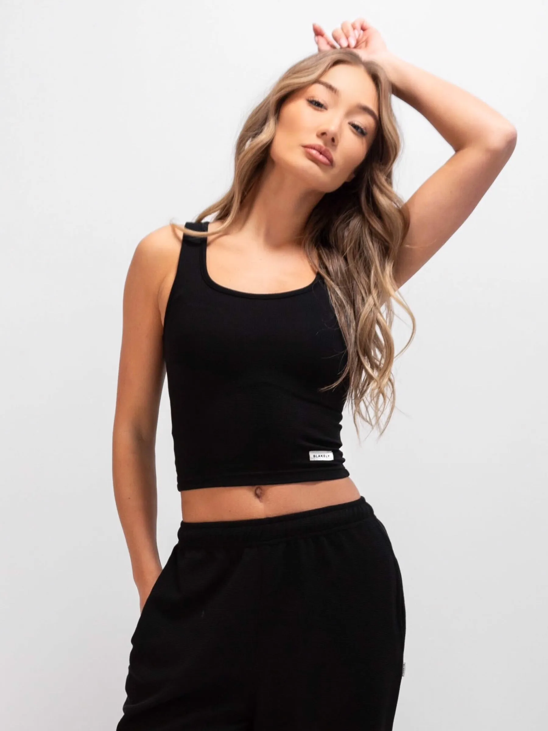 Soft Waffle Vest Top - Black sold by Blakely