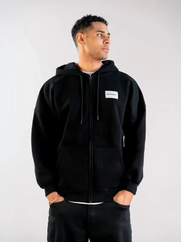 Label Relaxed Full Zip Hoodie - Black sold by Blakely