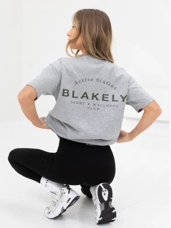 Curved Active Studios Oversized T-Shirt - Marl Grey & Khaki Green sold by Blakely