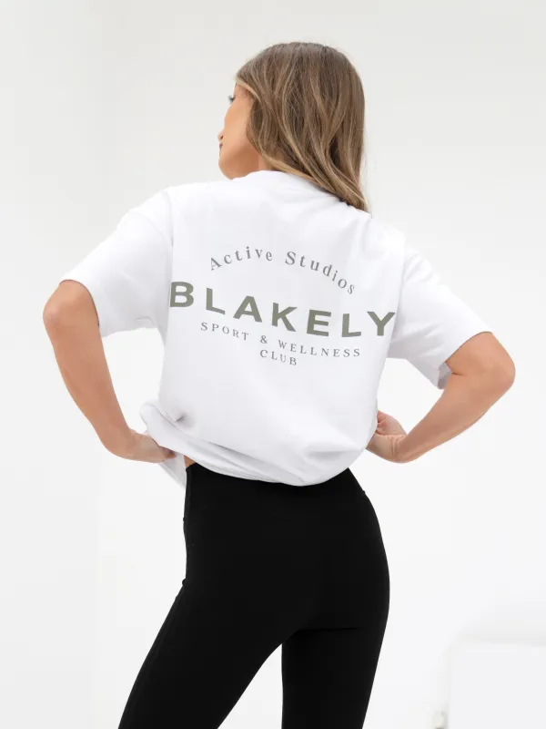 Curved Active Studios Oversized T-Shirt - White & Safari Green sold by Blakely