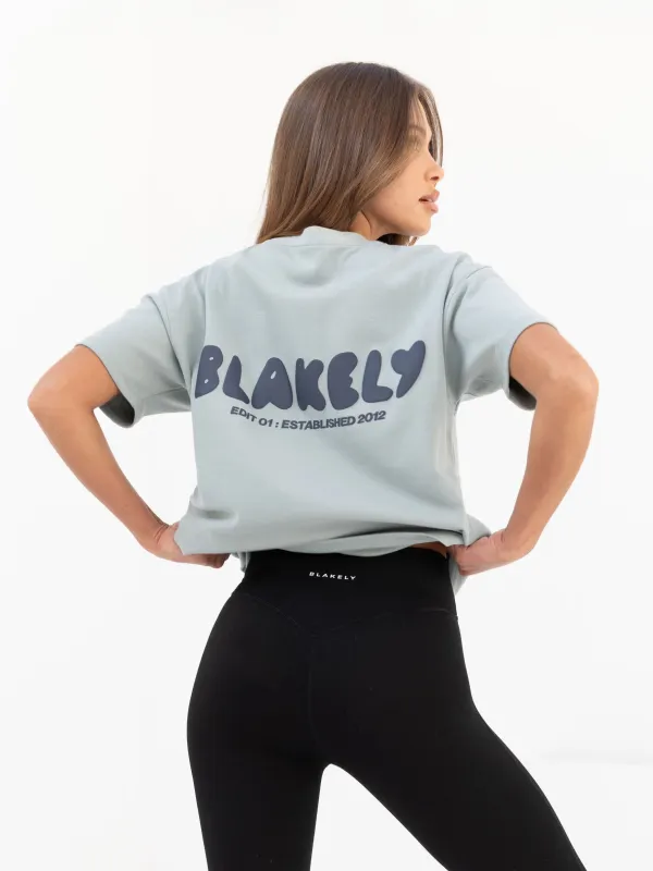 Cloud Print Oversized T-Shirt - Mineral Blue sold by Blakely