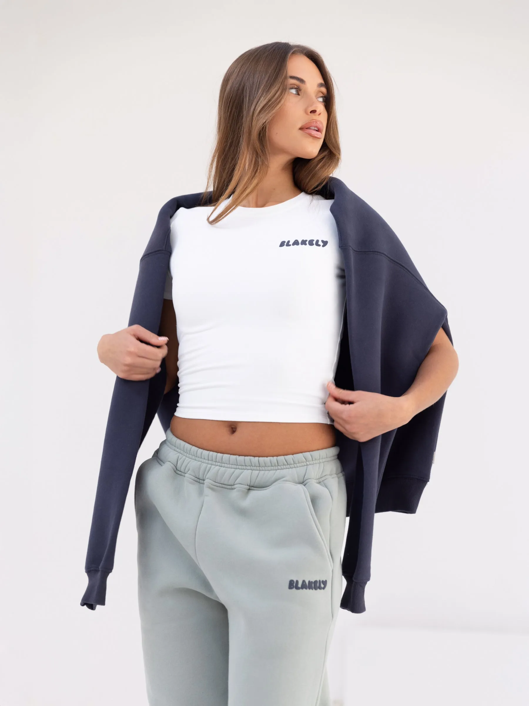 Cloud Print Crop Top - White & True Navy sold by Blakely product image thumbnail 3