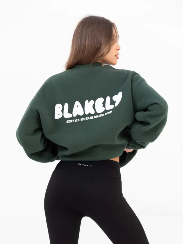 Cloud Print Oversized Jumper - Forest Green sold by Blakely