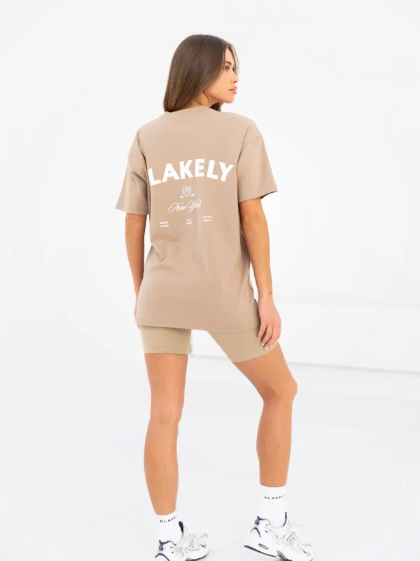 NY Crest Oversized T-Shirt & Soft Shorts Set - Tan sold by Blakely