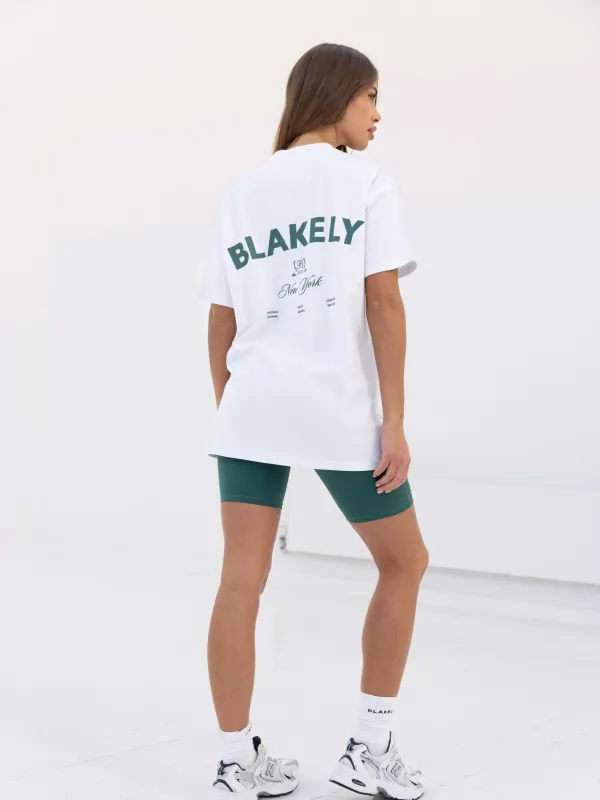 Crest Oversized T-Shirt & Soft Shorts Set - White & Pine Green sold by Blakely