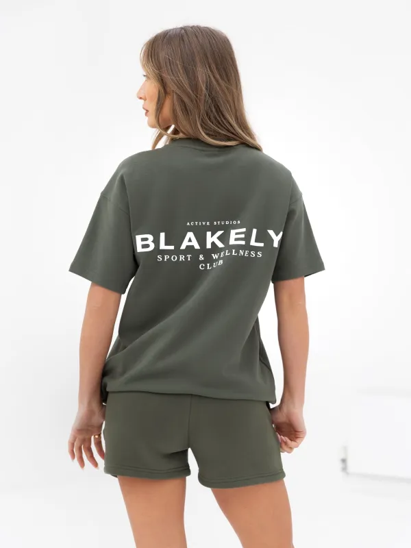 Active Studios T-Shirt & Jogger Shorts Set - Khaki Green sold by Blakely