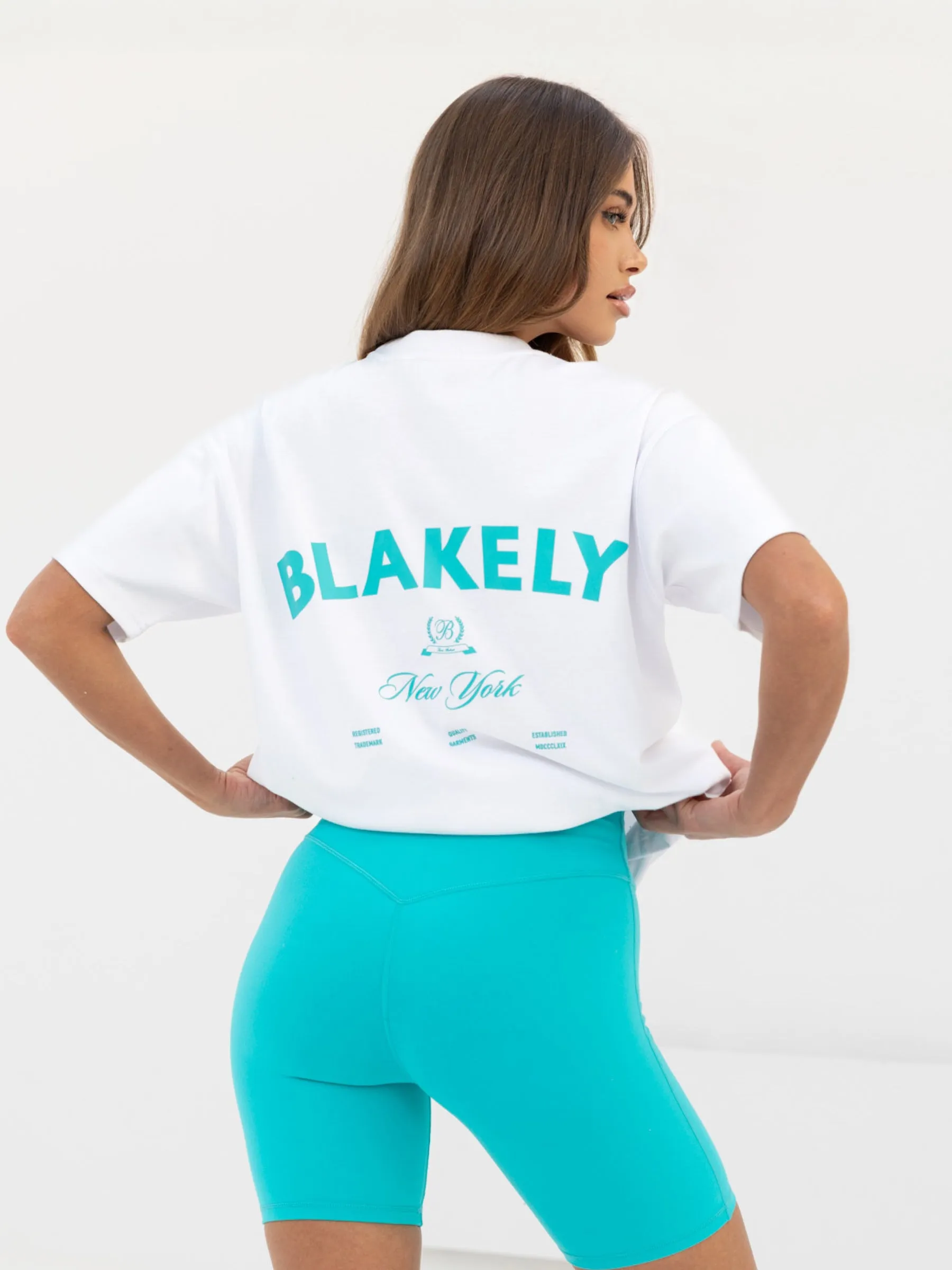 Crest Oversized T-Shirt - White & Aqua sold by Blakely