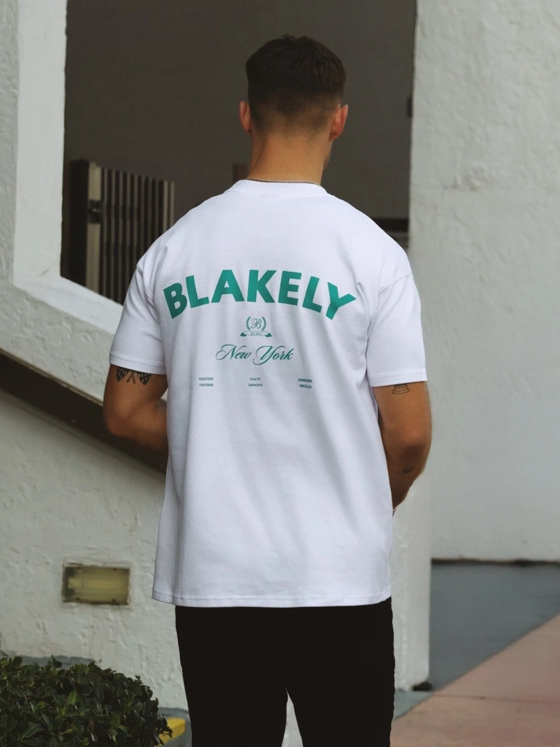 Crest Relaxed T-Shirt - White & Aqua sold by Blakely