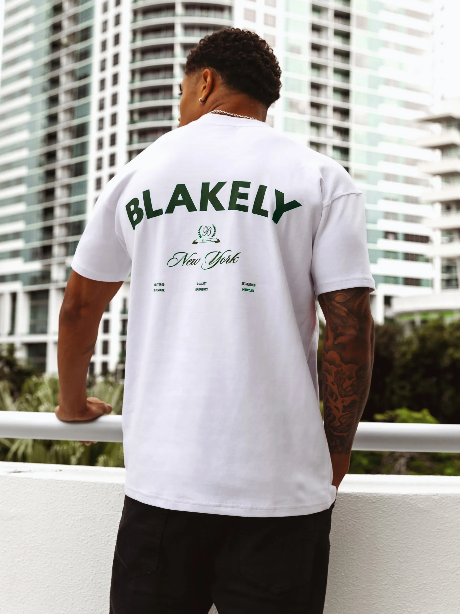 Crest Relaxed T-Shirt - White & Pine Green sold by Blakely
