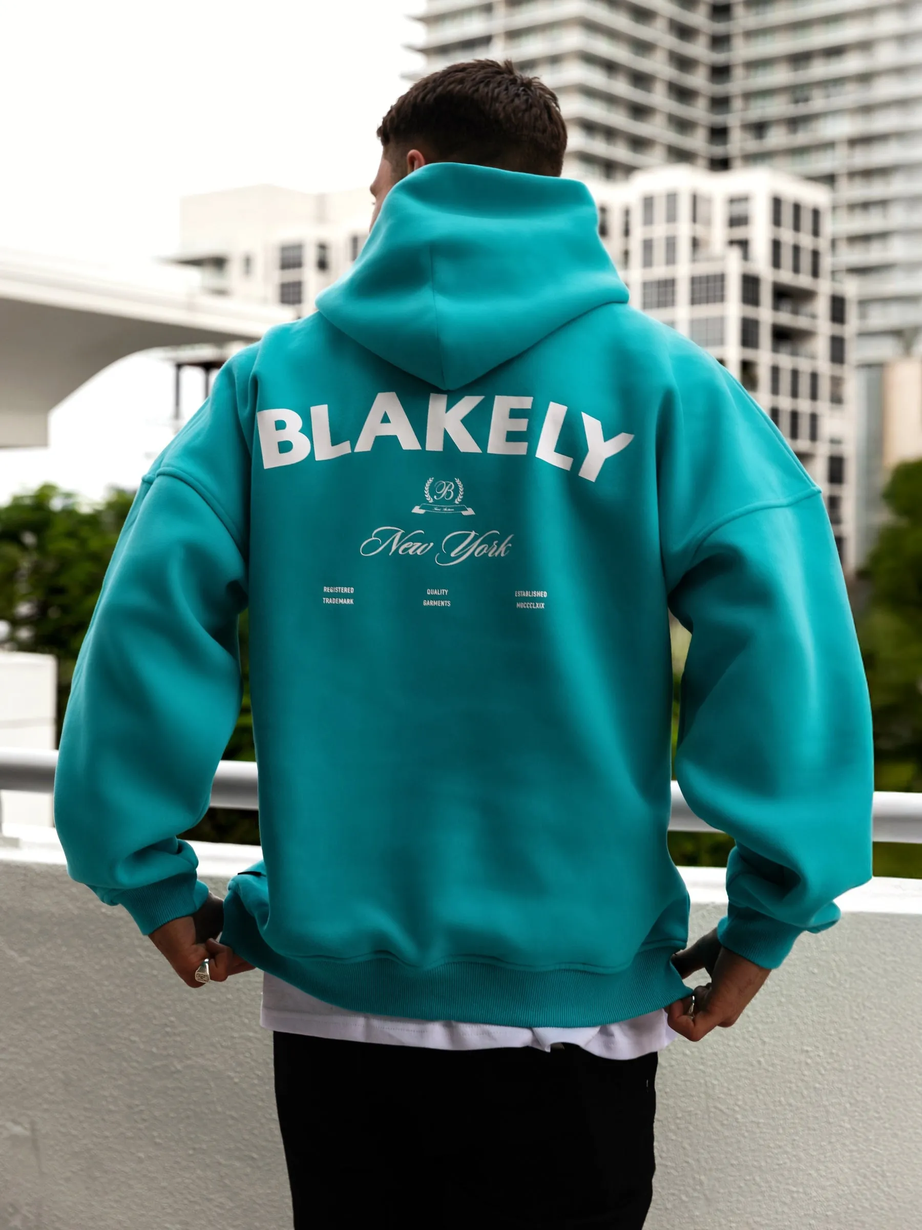 NY Crest Relaxed Hoodie - Aqua sold by Blakely