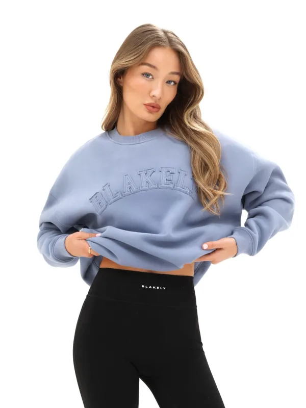 Tonal Varsity Oversized Jumper - Granite Blue sold by Blakely