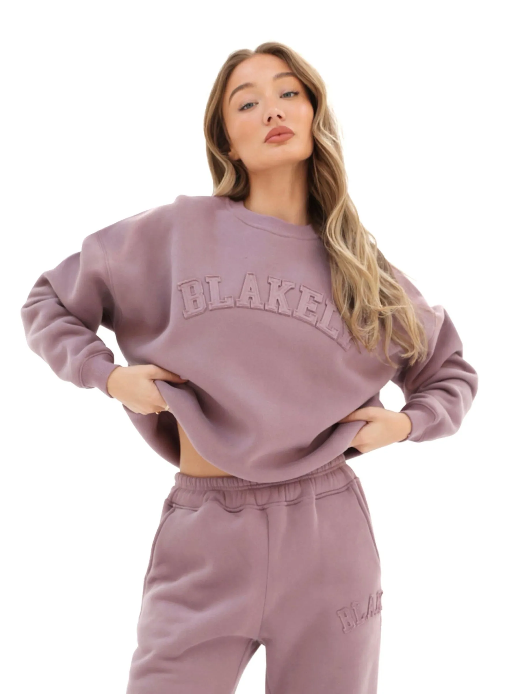 Tonal Varsity Oversized Jumper - Soft Mauve sold by Blakely
