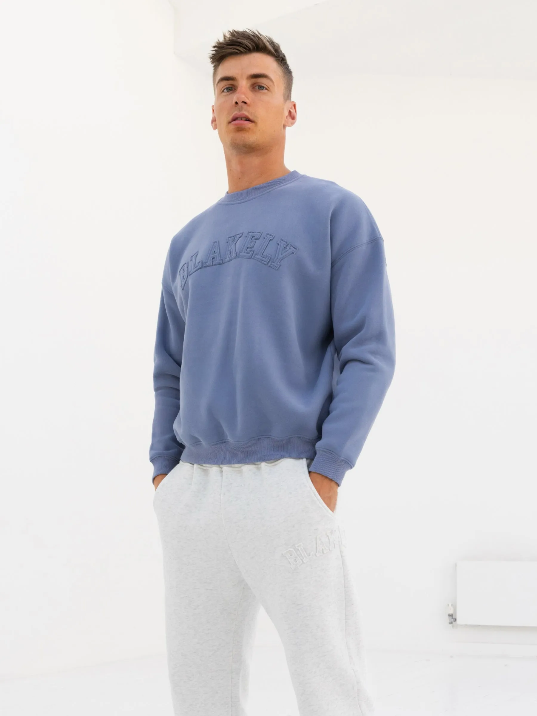 Tonal Varsity Relaxed Jumper - Granite Blue sold by Blakely product image thumbnail 3