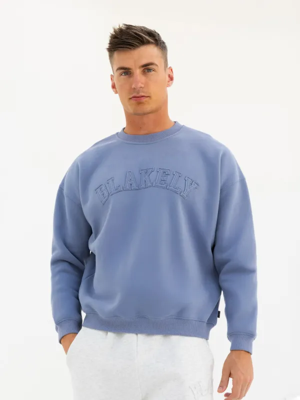 Tonal Varsity Relaxed Jumper - Granite Blue sold by Blakely