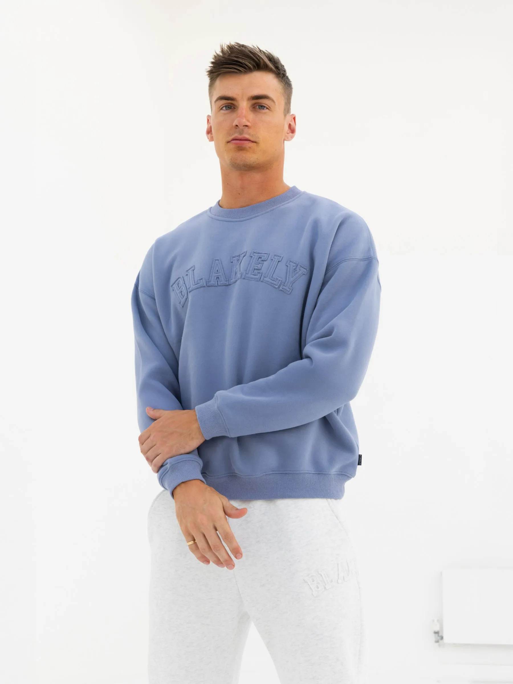 Tonal Varsity Relaxed Jumper - Granite Blue sold by Blakely product image thumbnail 2
