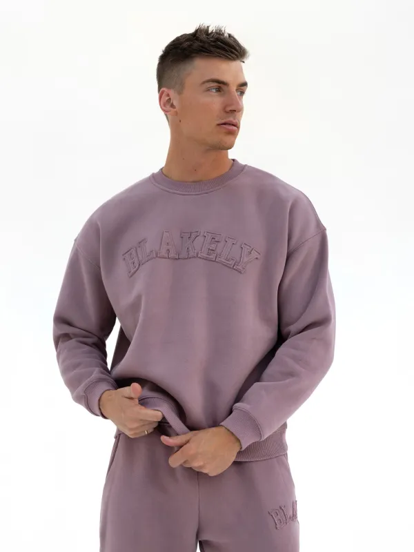 Tonal Varsity Relaxed Jumper - Soft Mauve sold by Blakely