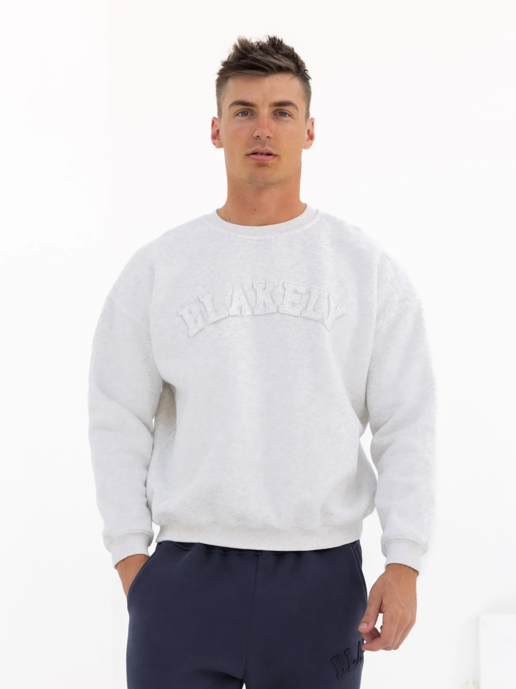 Tonal Varsity Relaxed Jumper - Marl White sold by Blakely