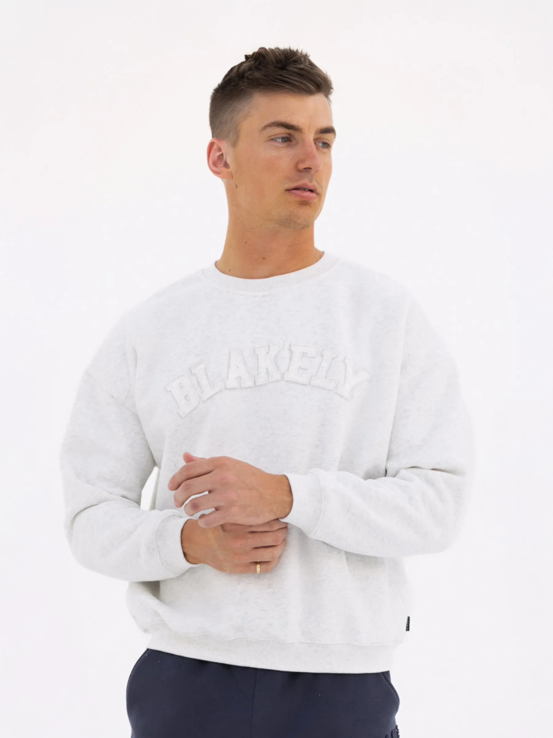 Tonal Varsity Relaxed Jumper - Marl White sold by Blakely product image thumbnail 2
