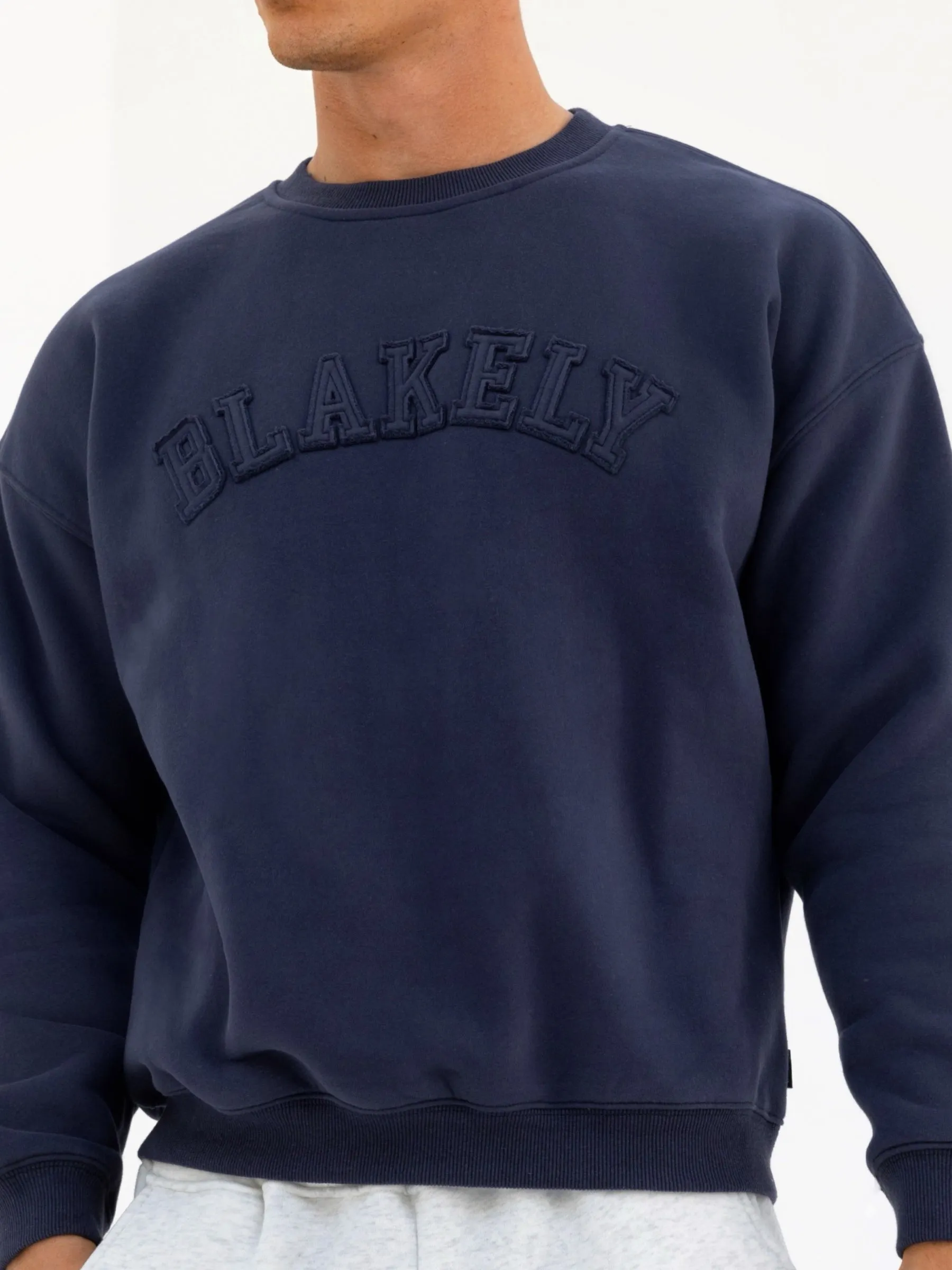Tonal Varsity Relaxed Jumper - True Navy sold by Blakely product image thumbnail 5