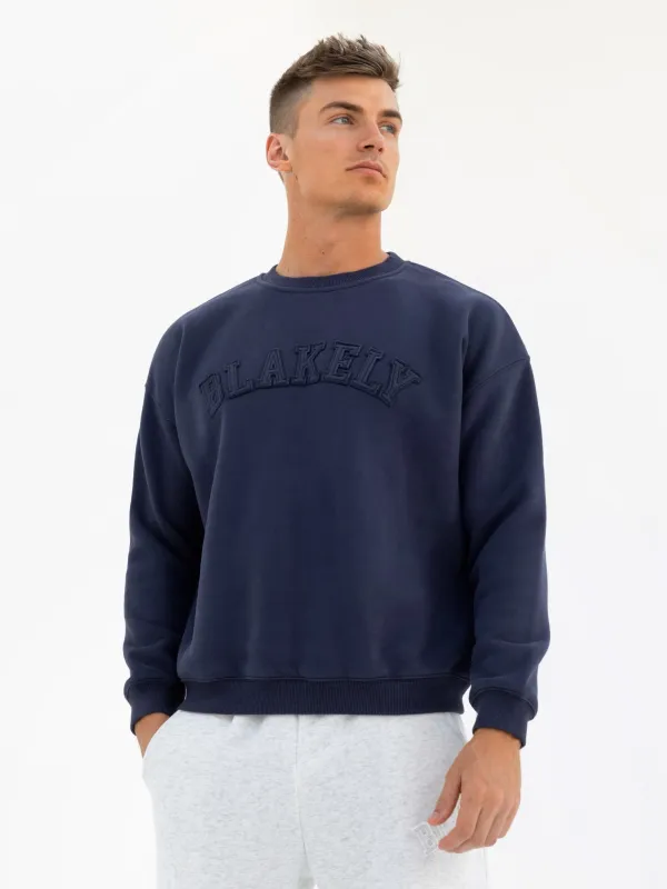 Tonal Varsity Relaxed Jumper - True Navy sold by Blakely
