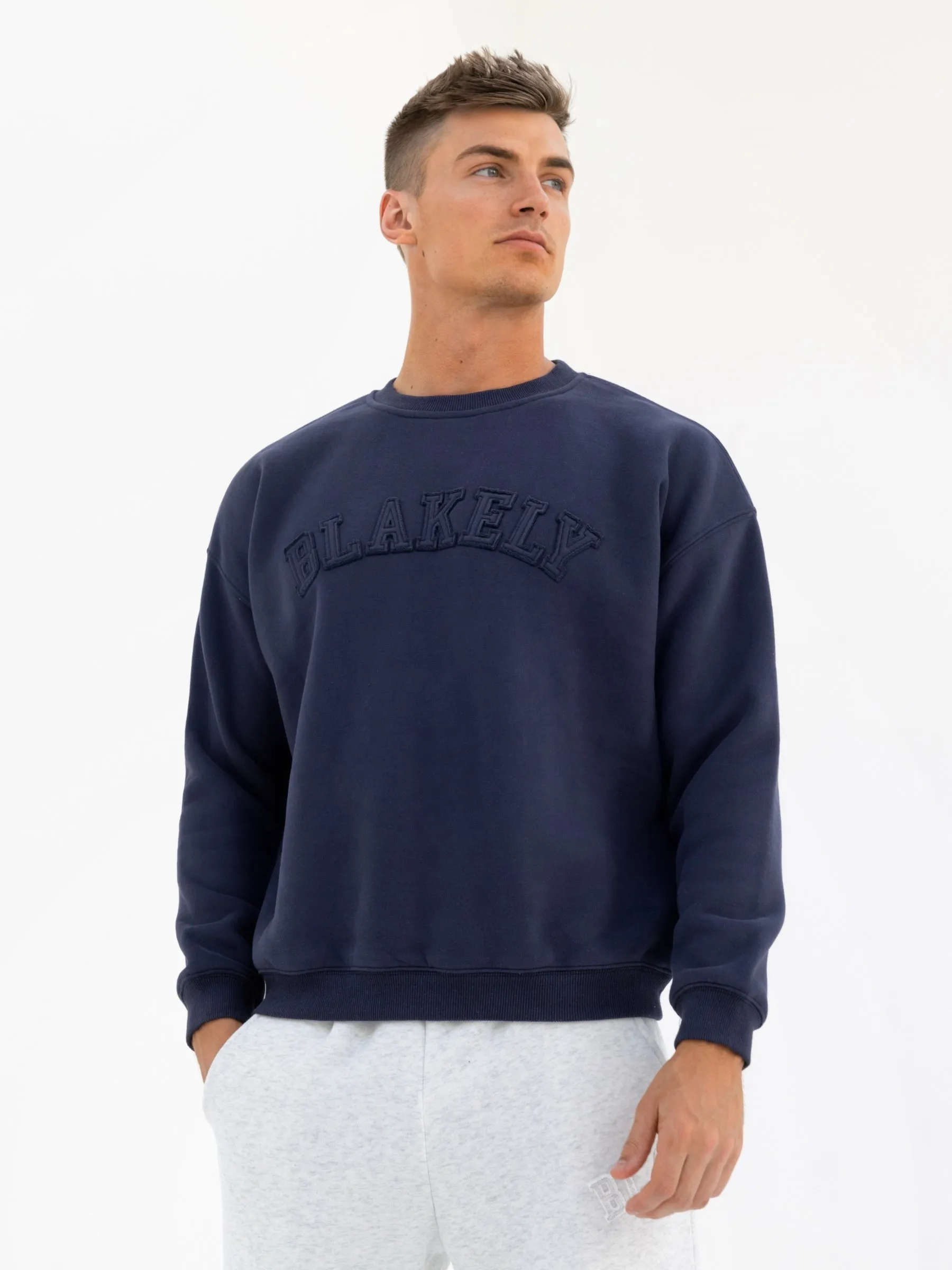 Tonal Varsity Relaxed Jumper - True Navy sold by Blakely