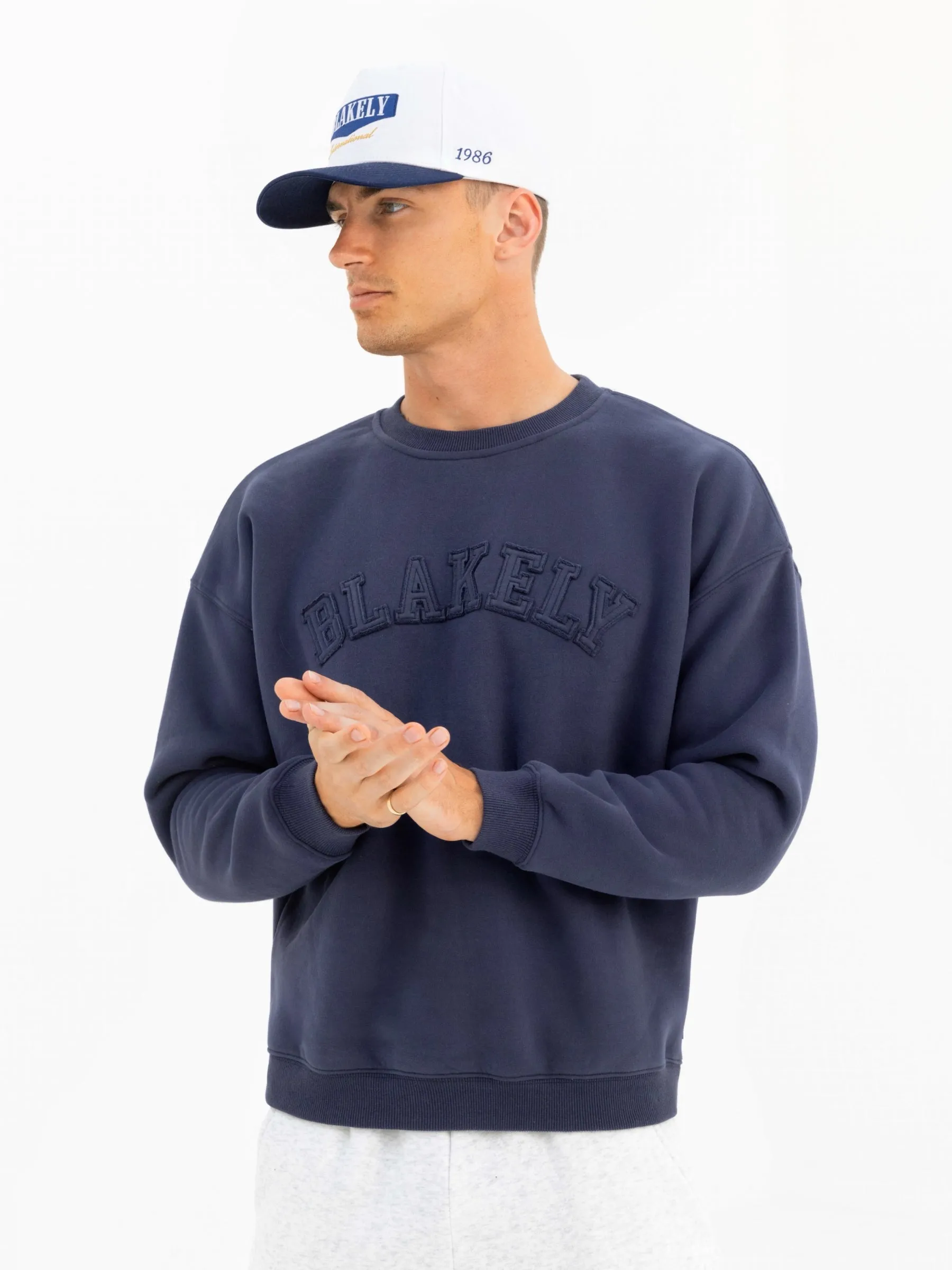 Tonal Varsity Relaxed Jumper - True Navy sold by Blakely product image thumbnail 2