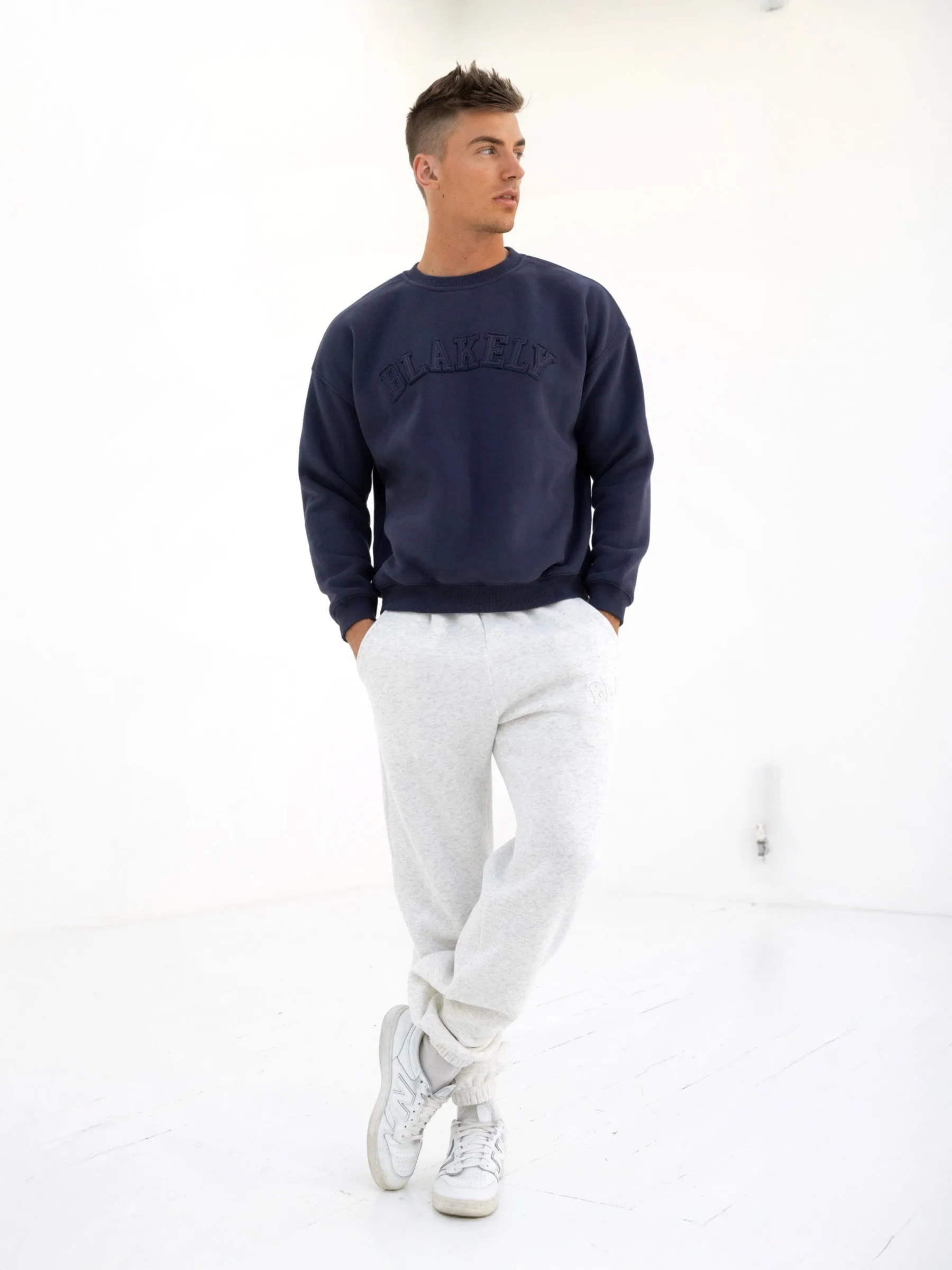 Tonal Varsity Relaxed Jumper - True Navy sold by Blakely product image thumbnail 3