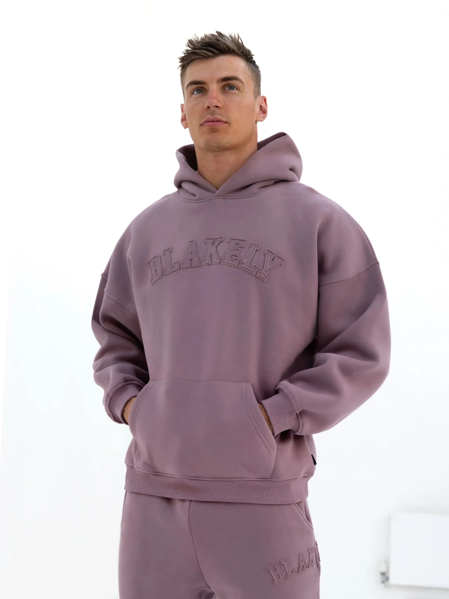 Tonal Varsity Relaxed Hoodie - Soft Mauve sold by Blakely