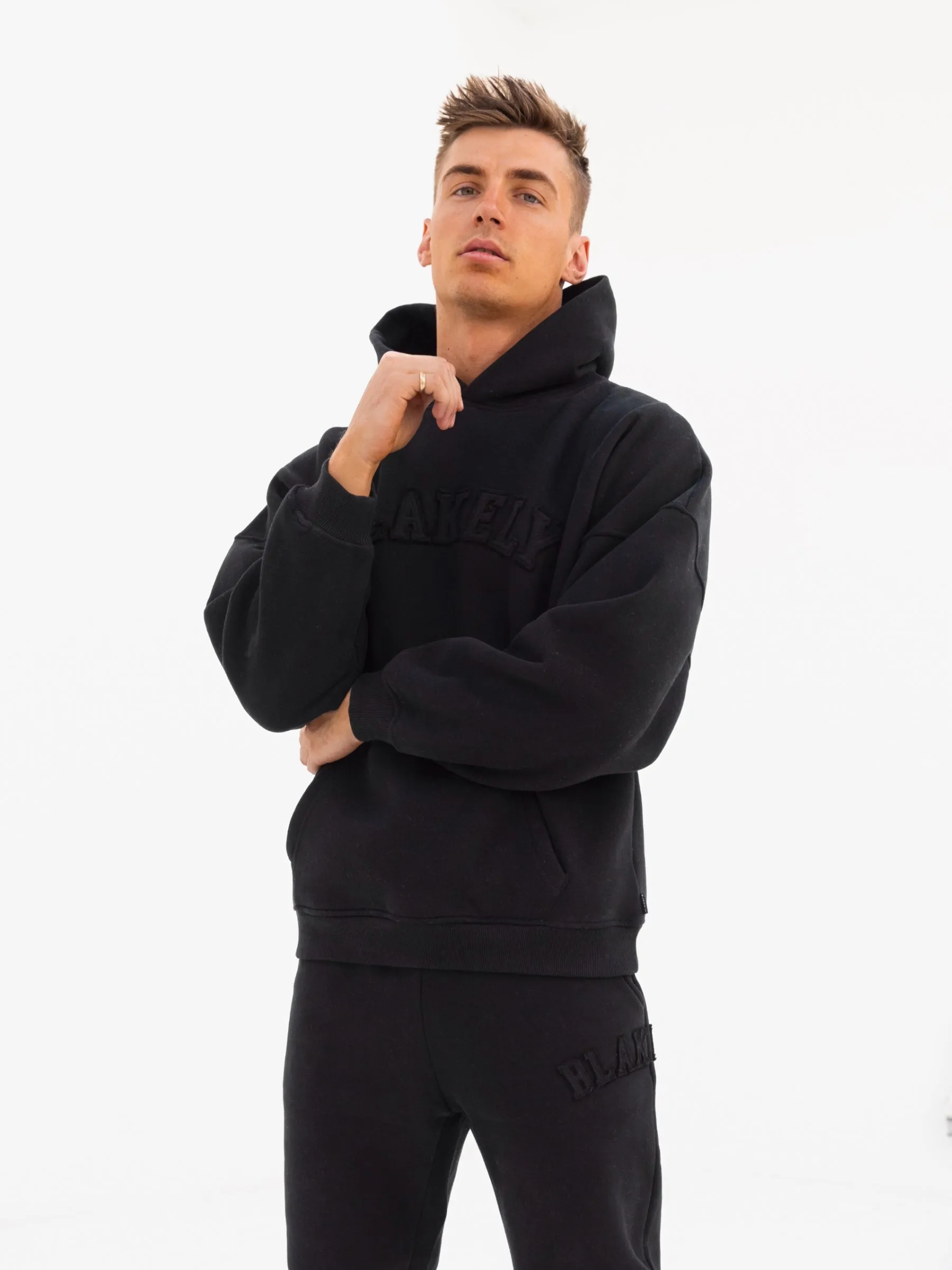 Tonal Varsity Relaxed Hoodie - Black sold by Blakely product image thumbnail 2